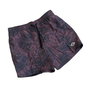 PacSun Black and Purple Swim Trunks with Marbled Design